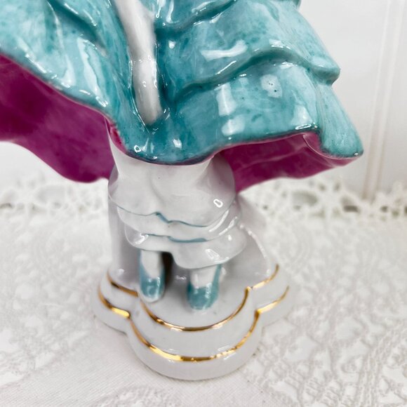 Vintage Japanese Lady Figurine With Hat & Ruffled Dress 7.5" Height - Picture 7 of 11